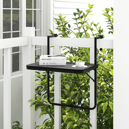 Folding Railing Table with 3-Level Adjustable Height for Patio-Black