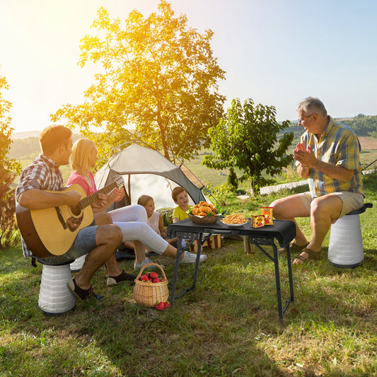 3-Piece Folding Table Stool Set with a Camping Table and 2 Retractable LED Stools-Black