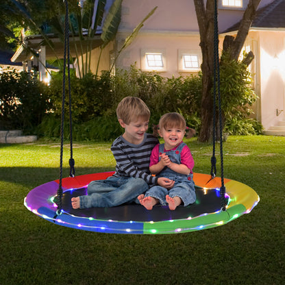 100cm Round Hanging Tree Swing Seat with LED Light-Multicolor