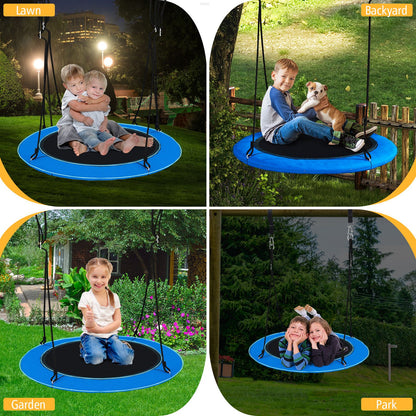 100cm Round Hanging Tree Swing Seat with LED Light-Blue