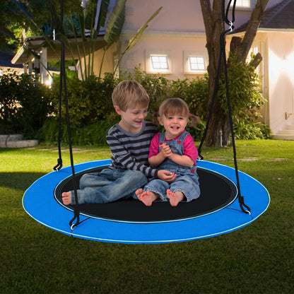 100cm Round Hanging Tree Swing Seat with LED Light-Blue