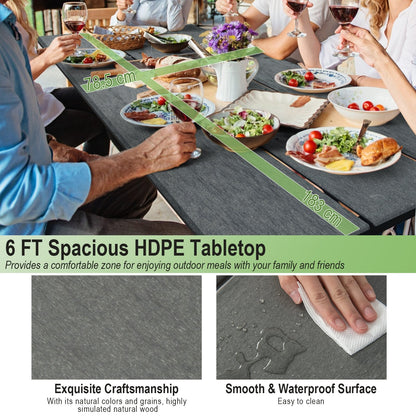 Outdoor Picnic Table Bench Set for 6-8 People-Grey