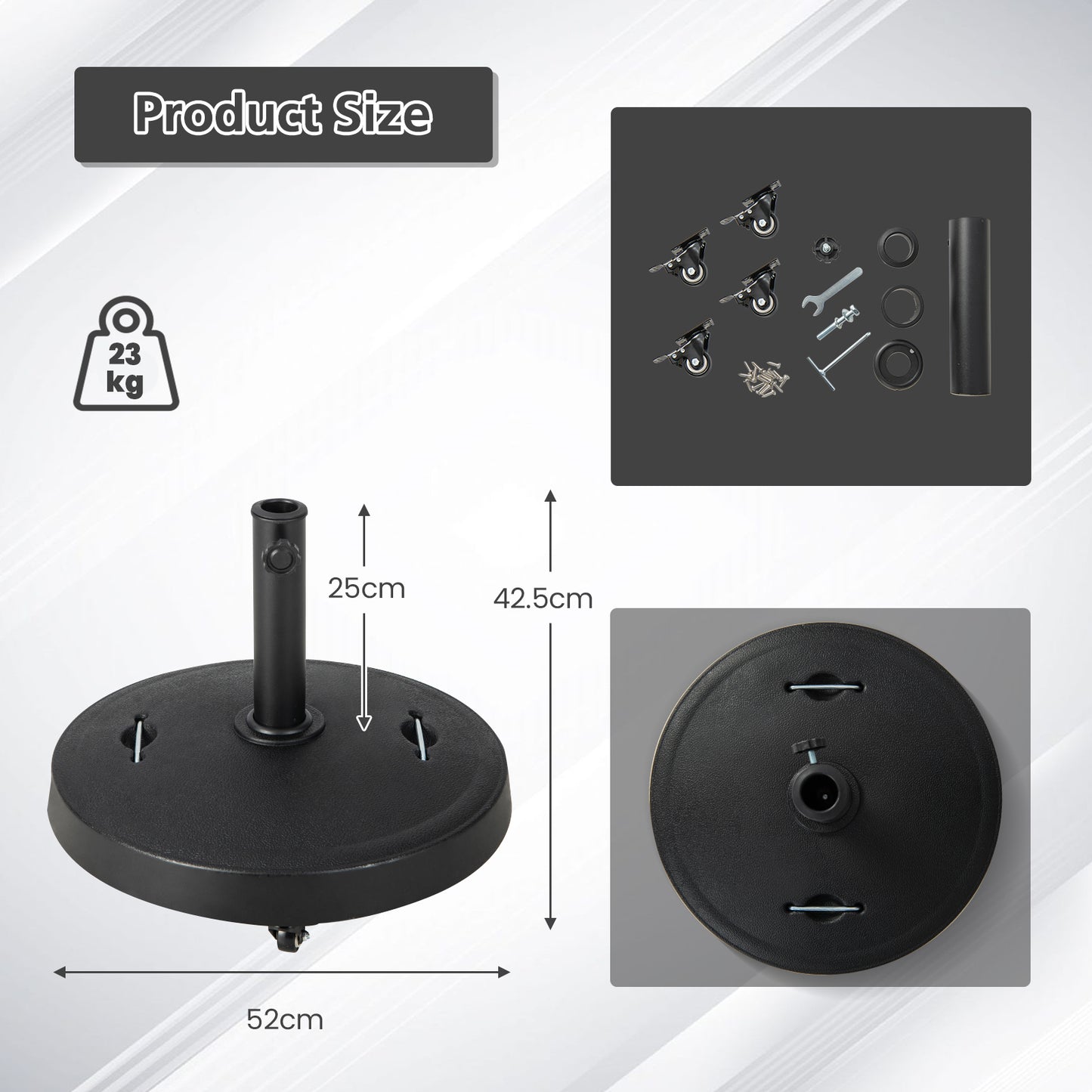 23kg Outdoor Umbrella Base with Wheels and Handles