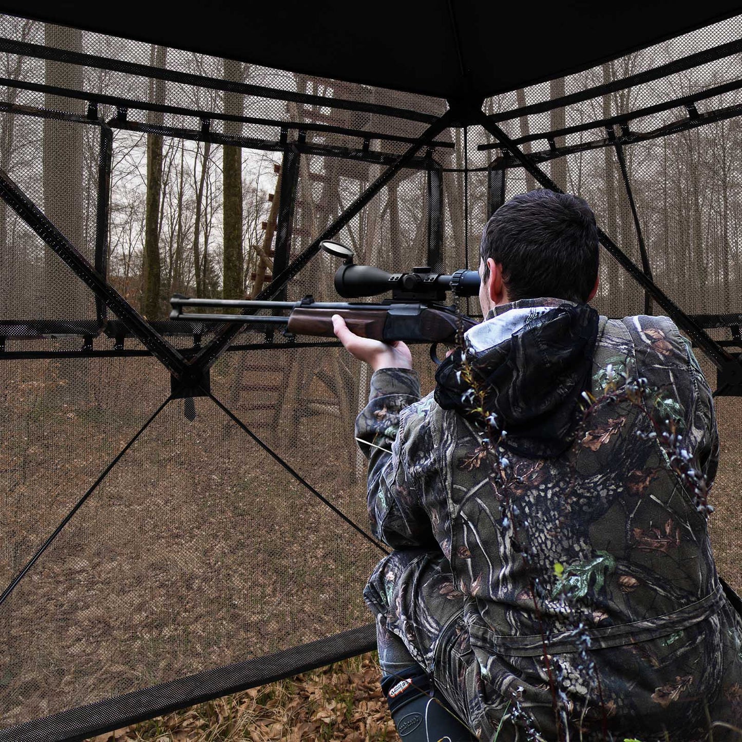 Portable 270 Degree See Through Hunting Blind with Silent Sliding Window