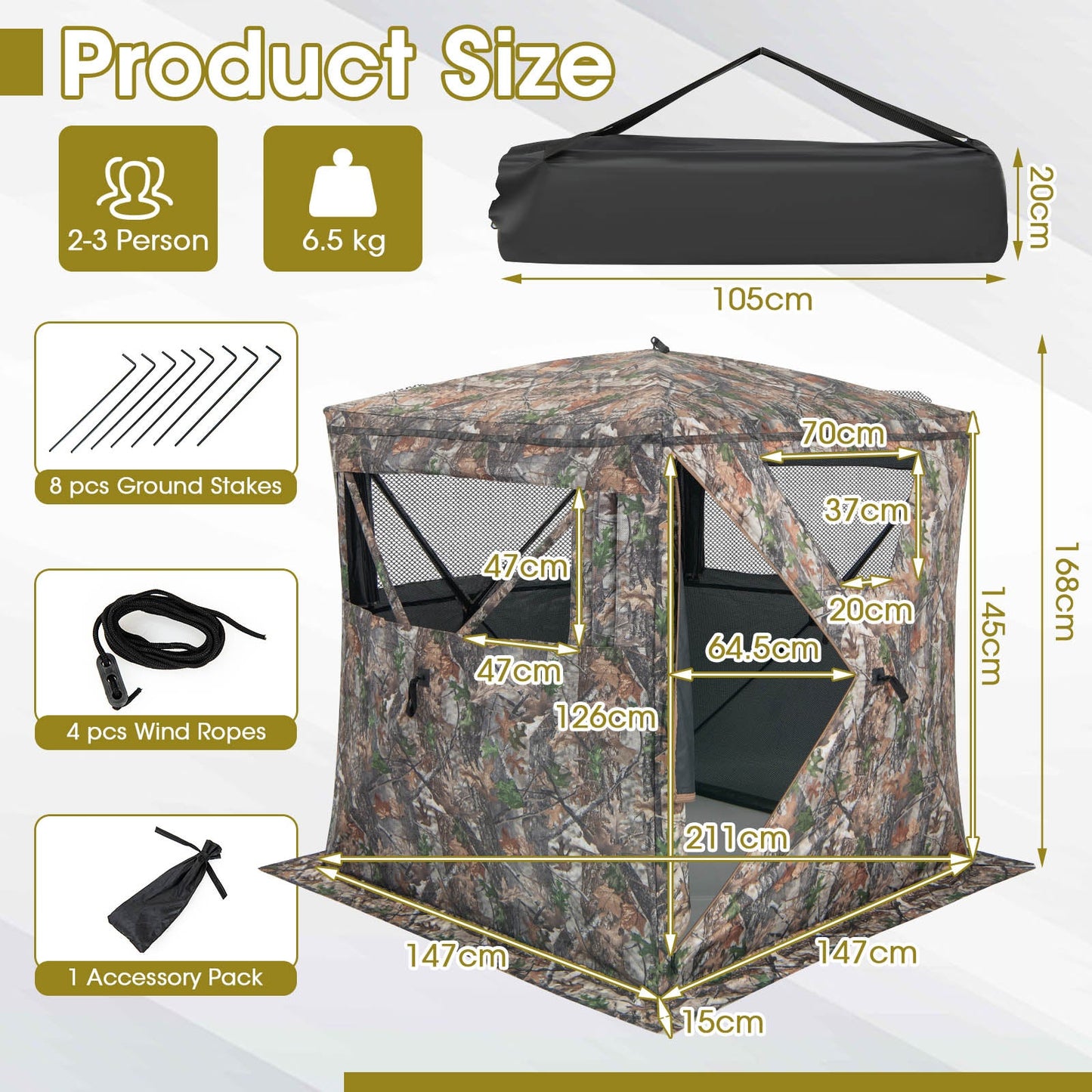 Portable 270 Degree See Through Hunting Blind with Silent Sliding Window