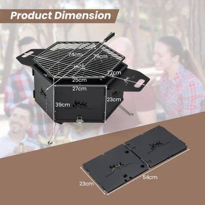 Portable Charcoal Grill Stove with Rotatable Grill and Foldable Body