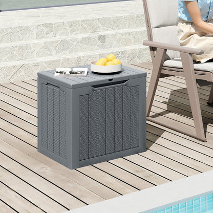 96L Outdoor Storage Box with Lockable Lid and Wicker-Woven Texture-Grey