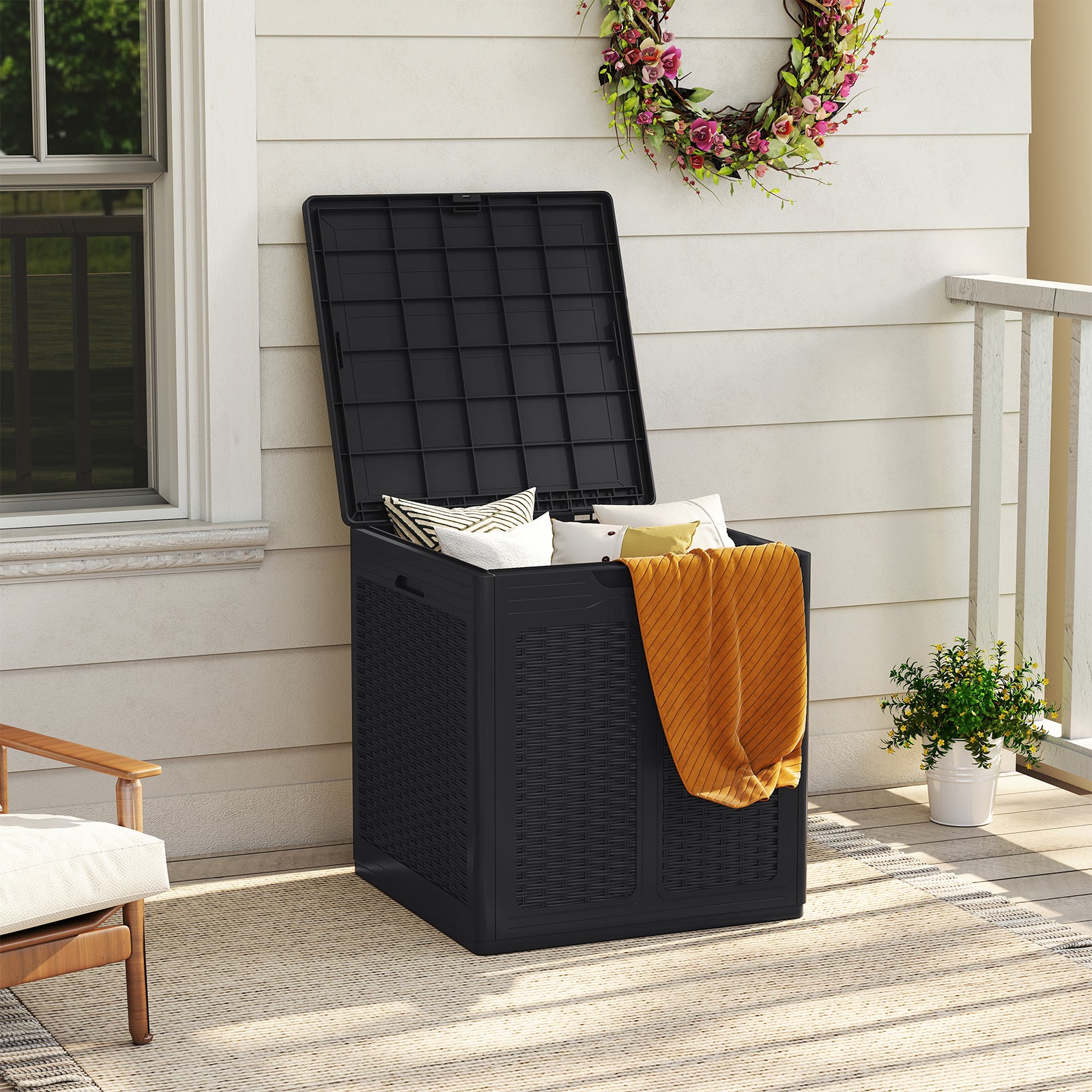 Weatherproof Patio Container with Lockable Lid for Patio-Black