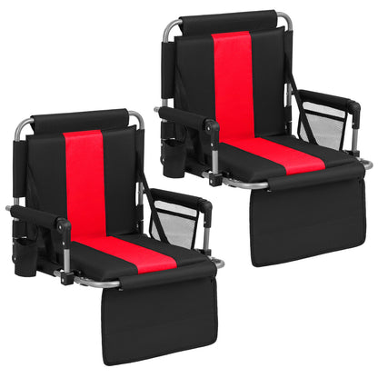Foldable Stadium Seat Set of 2 with Back Support and Padded Cushions-Red
