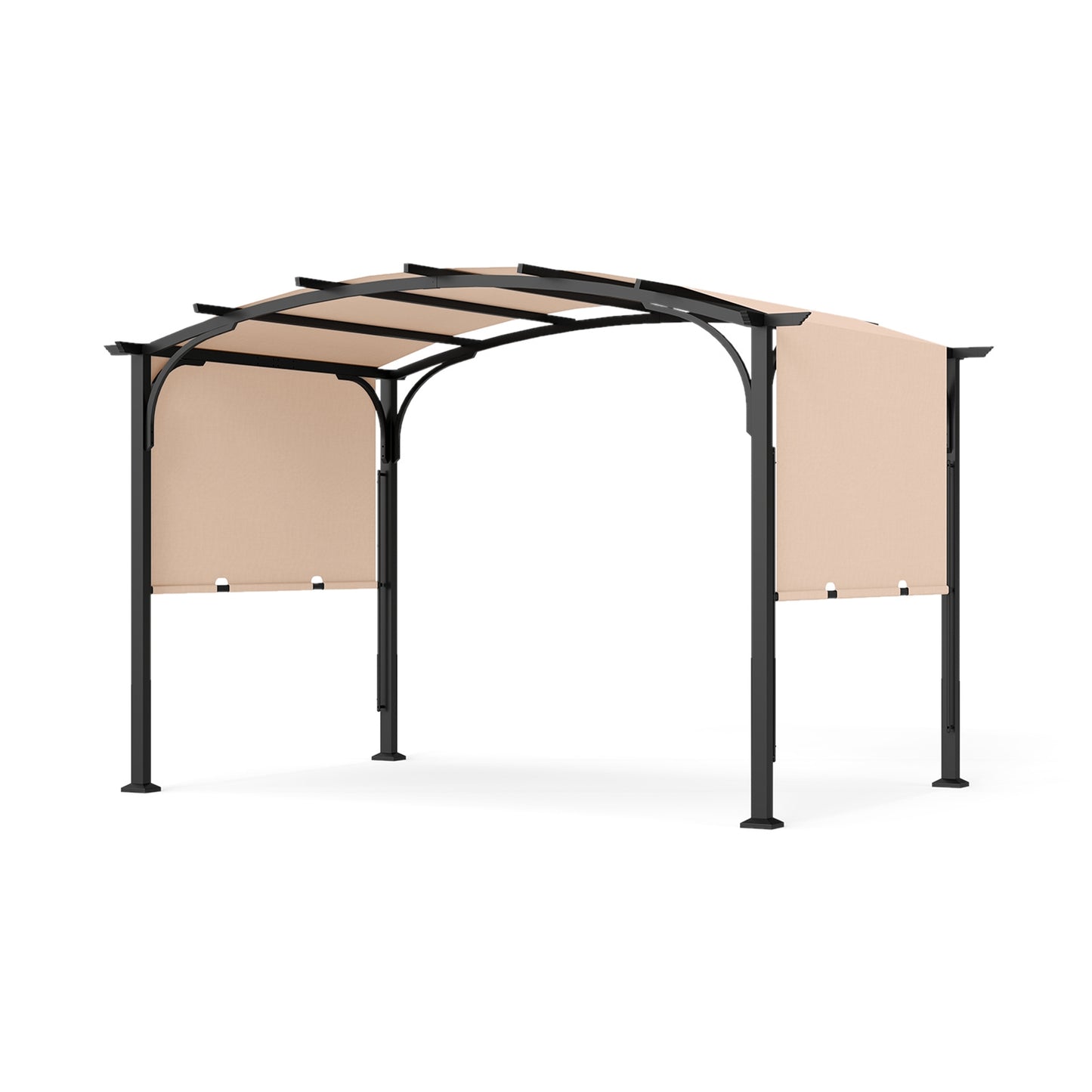 305 x 242 cm Outdoor Retractable Pergola with  Metal Frame and Polyester Fabric-Beige