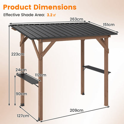 263 x 151 cm Grill Gazebo with 2 Side Serving Shelves-Brown