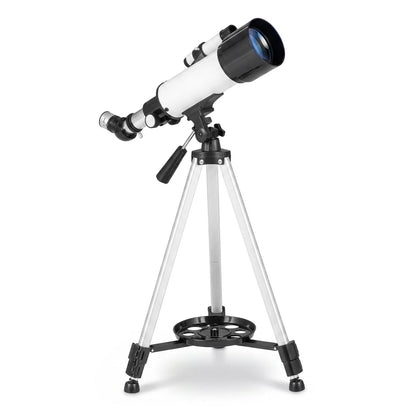70 mm Refractor Telescope with 2 Eyepieces Adjustable Tripod Phone Mount and Carry Bag-White