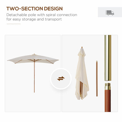 Outsunny 2 x 3m Wooden Garden Parasol Umbrella Outdoor Sun Shade Canopy, Cream White