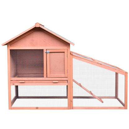 PawHut Small Animal Two-Level Fir Wood Guinea Pigs Hutches w/ Slide Out Tray Red/Brown