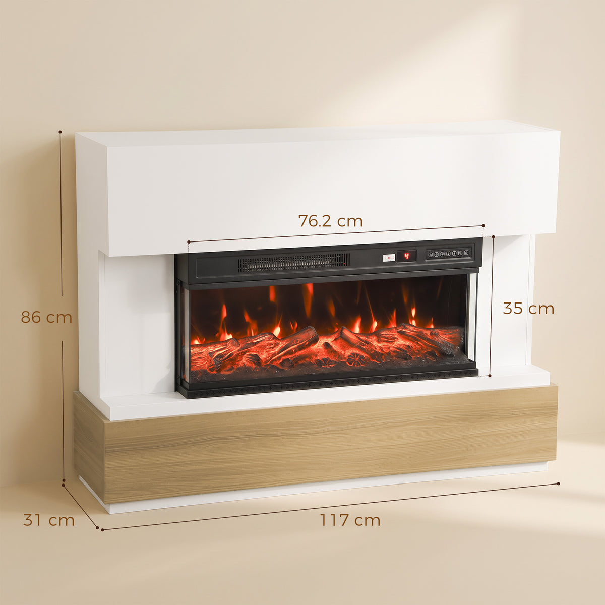 HOMCOM 3-Sided Electric Fireplace Insert, Freestanding, Wall Recessed Electric Fire Heater with Adjustable Flame, 900W/1800W