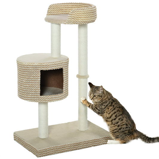 PawHut 96cm Cat Tree, Cat Condo Tree Tower for Indoor Cats, Cat Activity Centre with Scratching Posts, Plus Perch - Beige