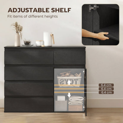 HOMCOM Modern Chest Of Drawers, 5 Drawer Dresser with Adjustable Shelf, Soft-Close Door, Black