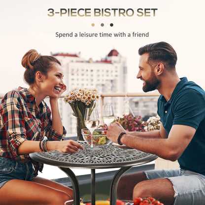 Outsunny 3-częściowy zestaw ogrodowy Bistro z aluminium Zestaw mebli ogrodowych na 2 krzesła tarasowe i stół z otworem na parasol w odcieniu brązu