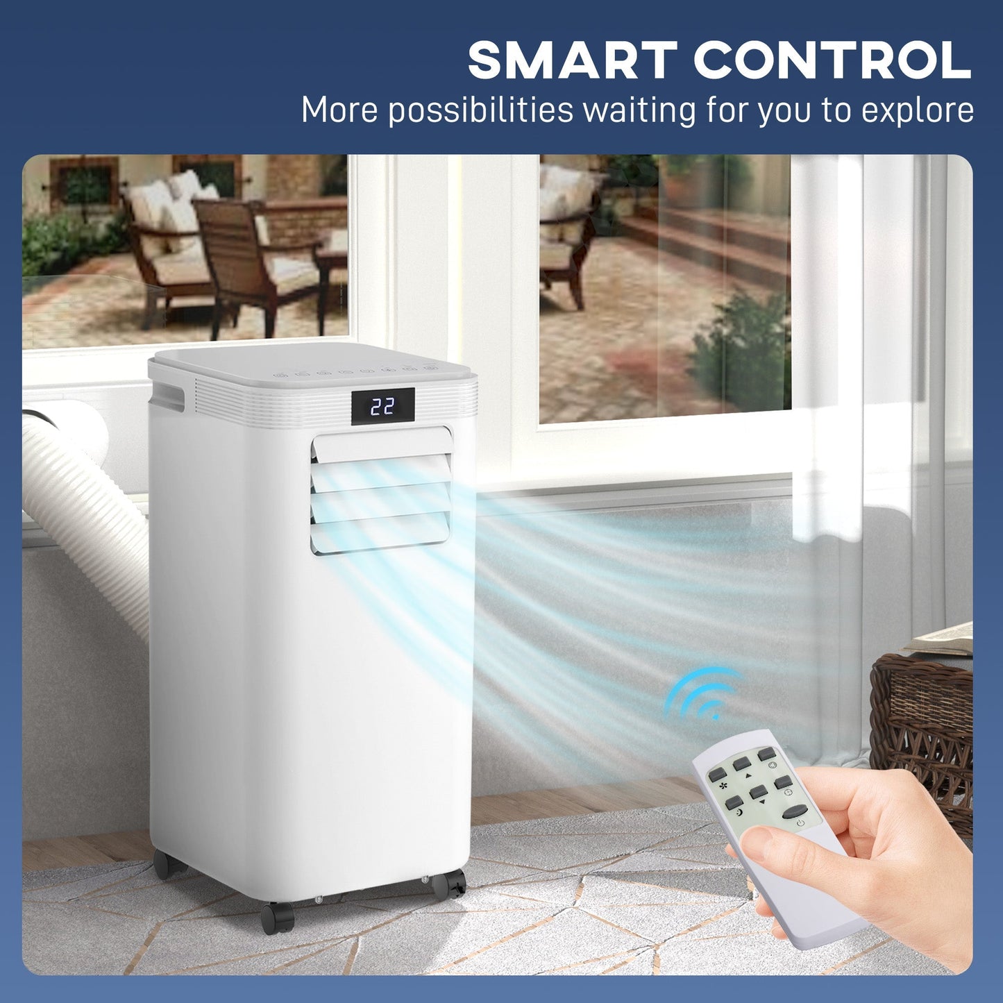 HOMCOM 8000 BTU Air Conditioning Unit, 3-in-1 Portable Air Conditioner, Dehumidifier, Cooling Fan with Remote Control, Digital Display, 2 Speeds, 24H Timer, Window Venting Kit, 18m2