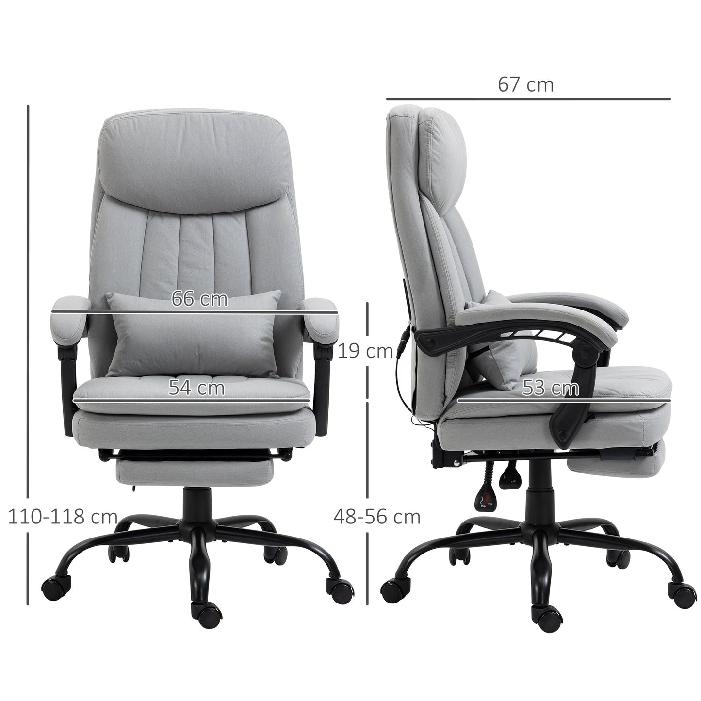 Vinsetto Office Chair, Ergonomic Desk Chair with 6-Point Vibration Massage and Lumbar Heating, Computer Chair with Lumbar Support Pillow, 155¡ Reclining Back and Footrest, Grey