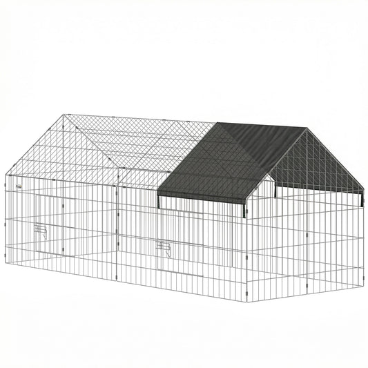 PawHut Rabbit Run with Protective Cover for  Small Animals, Chickens, Guinea Pigs, Tortoises, 180 x 75 x 75 cm, Black