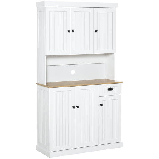 HOMCOM 180cm Freestanding Kitchen Cabinet, Modern Storage Cupboard with Open Countertop, Drawer and 6 Doors, White