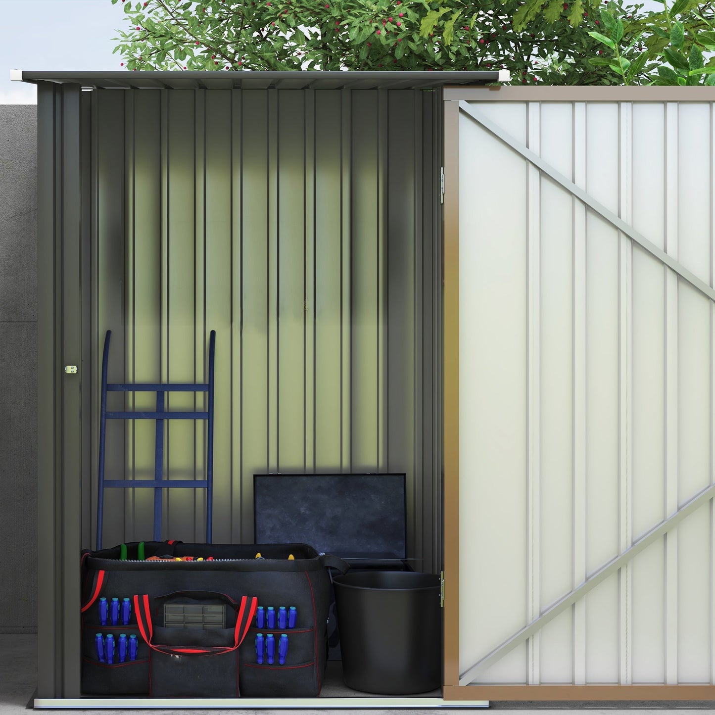 Outsunny 3.3ft x 3.4ft Lean to Garden Shed، سقيفة تخزين معدنية خارجية مع باب واحد قابل للقفل، سقيفة تخزين الأدوات للحديقة، الفناء، العشب، بني