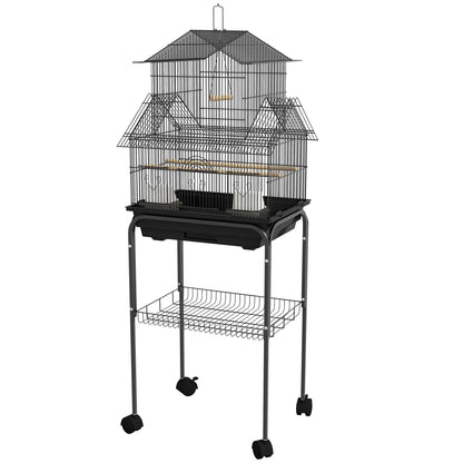 PawHut Metal Bird Cage with Plastic Swing Perch Food Container Tray Handle for Finch Canary Budgie 50.5 x 40 x 63cm Black