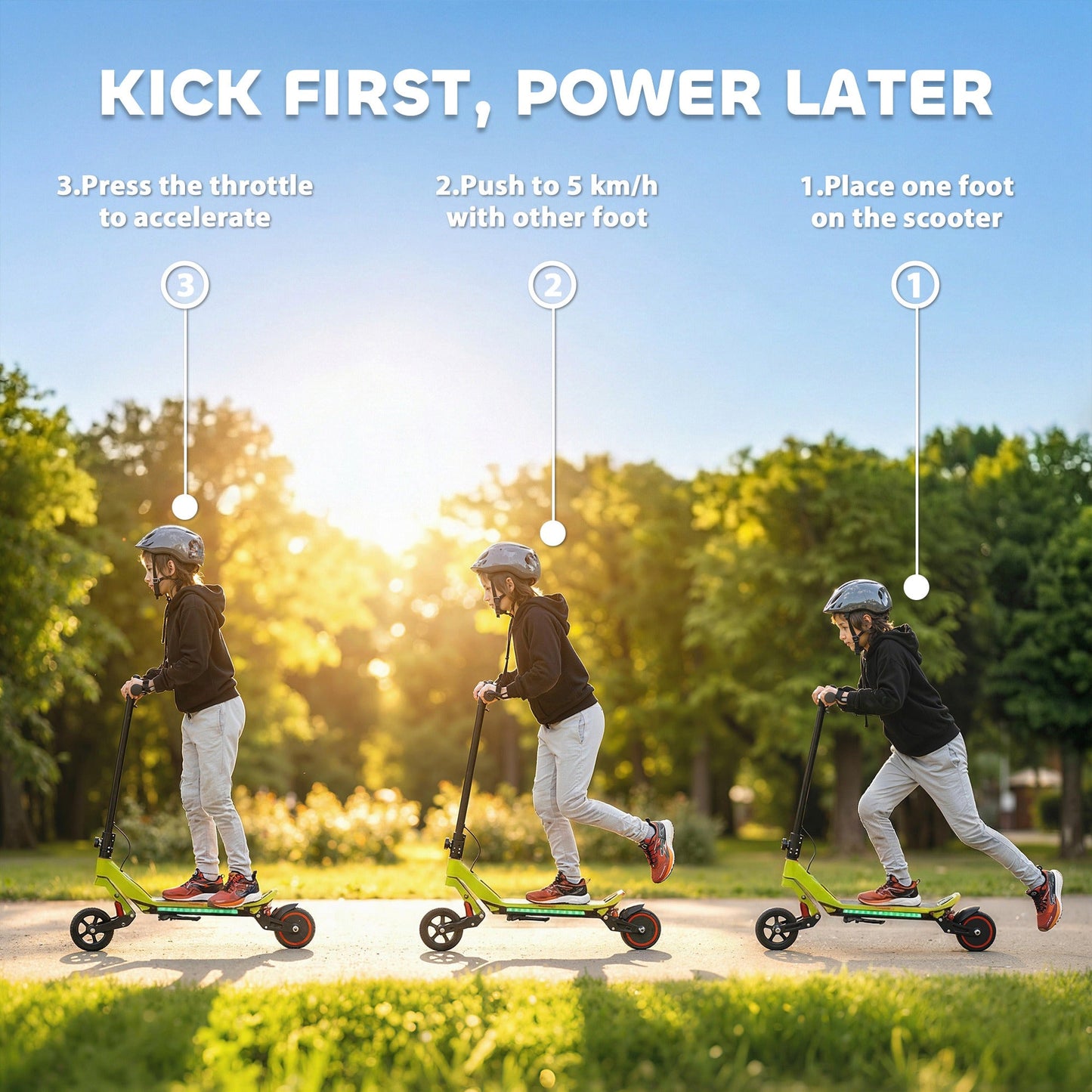 SPORTNOW Electric Scooter for Kids, Foldable E Scooter for Age Age 6+ with LED Display, RGB lights, Up to 16km/h, Green