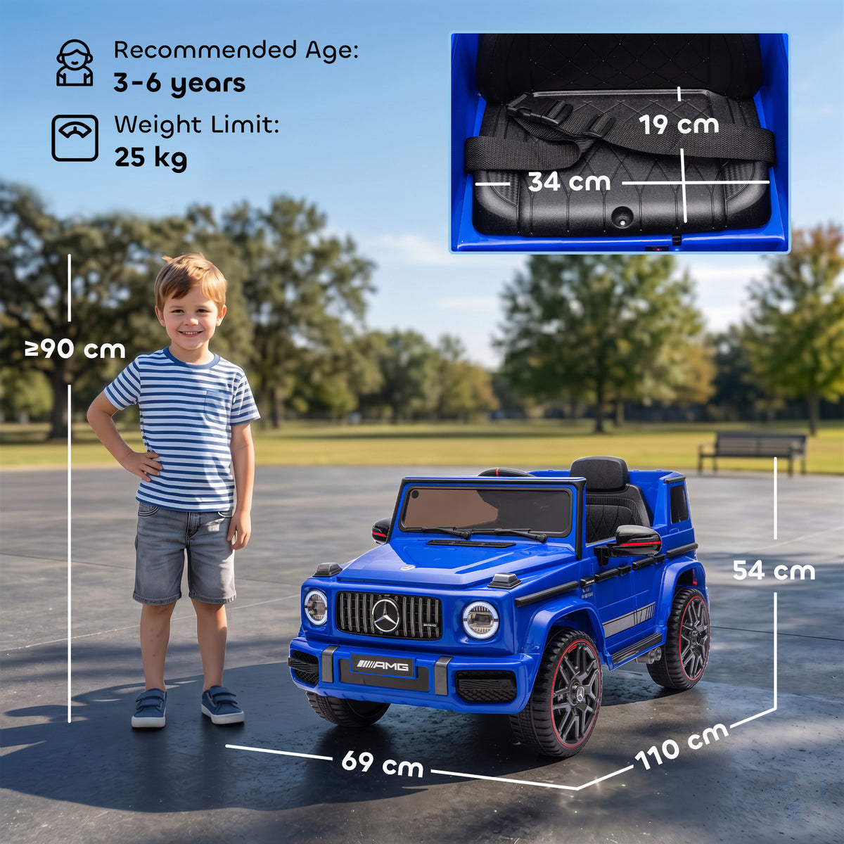 AIYAPLAY Licensed Mercedes-AMG G63 12V Kids Ride on Car with Remote Dual Motors Rear Suspension Slow Start for 3-6 Years, Blue