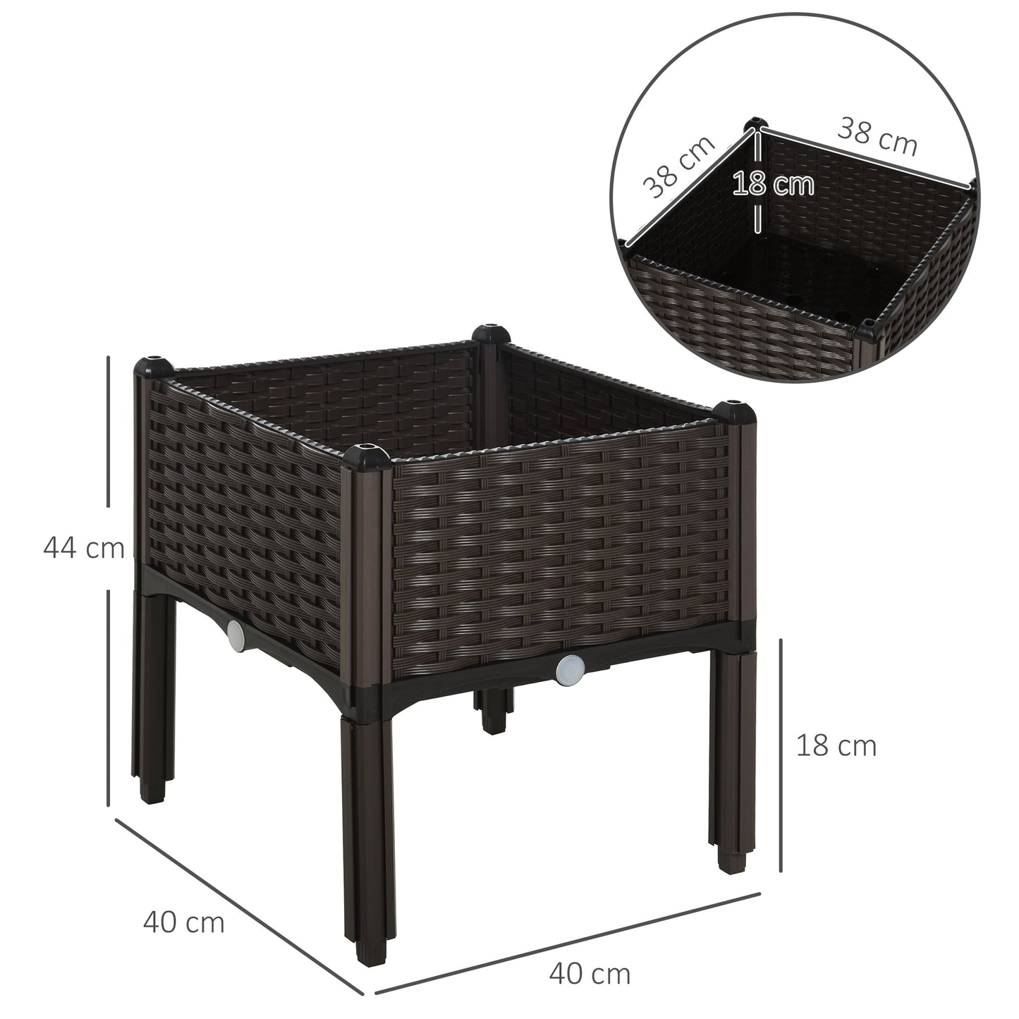 Outsunny 26L Garden Raised Bed Elevated Patio Flower Plant Planter Box PP Vegetables Planting Container, Brown