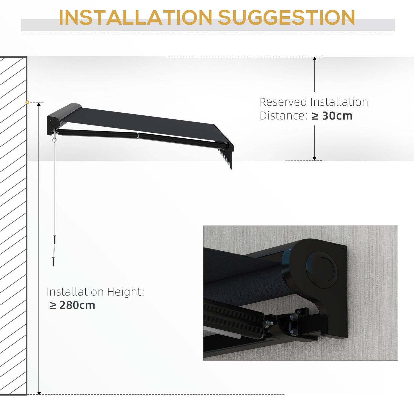 2.5 x 2m Electric Awning with LED Light, Aluminium Frame Retractable Awning Sun Canopies for Patio Door Window By Outsunny