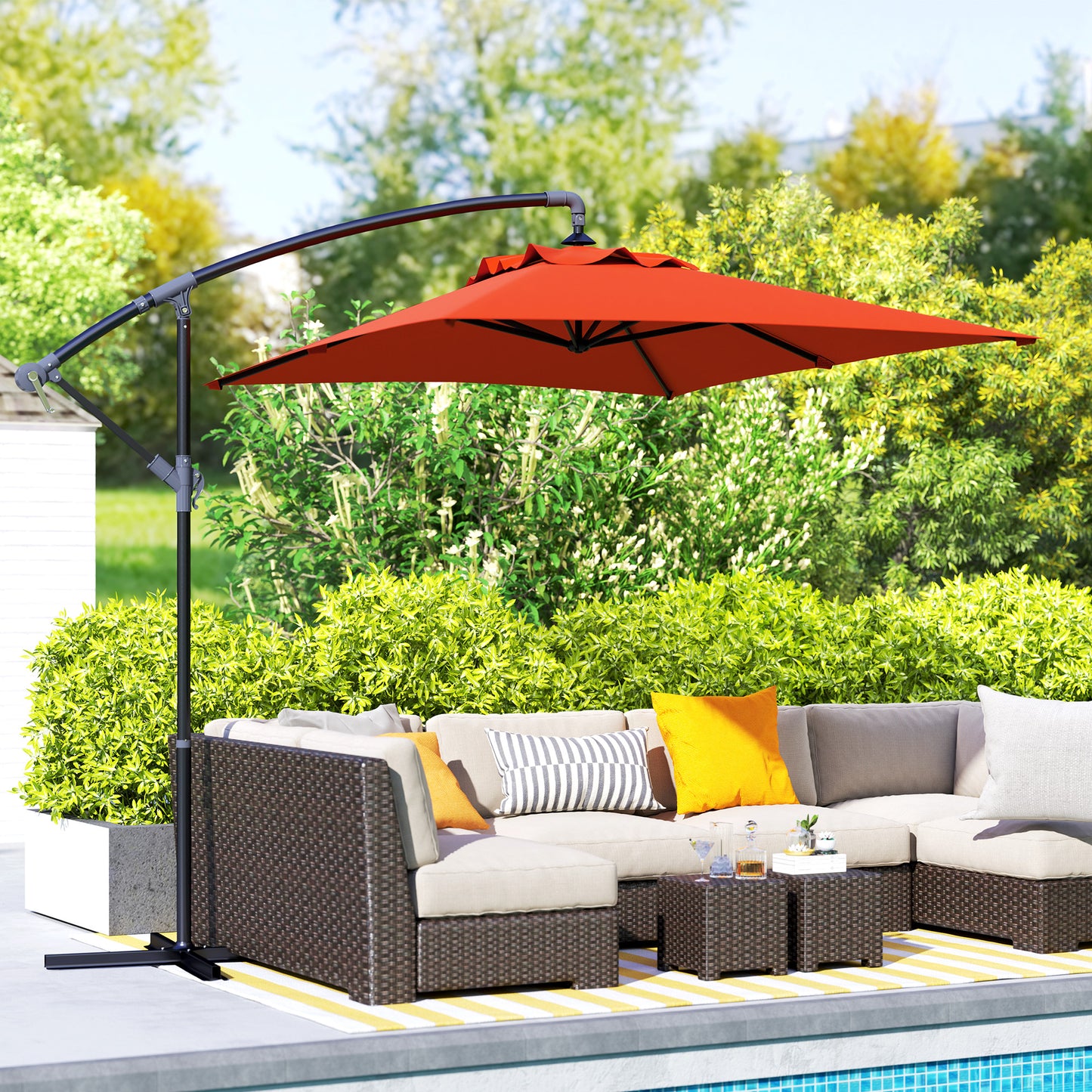 Outsunny 3(m) Parasol wysięgnikowy z podstawą poprzeczną - pomarańczowy