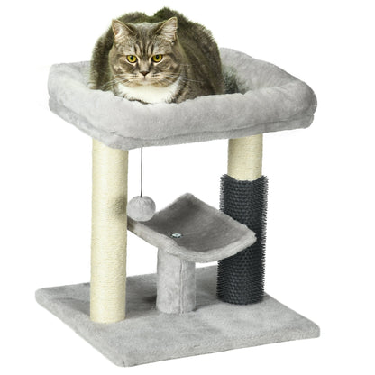 PawHut 48cm Cat Tree with Scratching Posts, Bed, Perch, Self Groomer, Toy - Grey