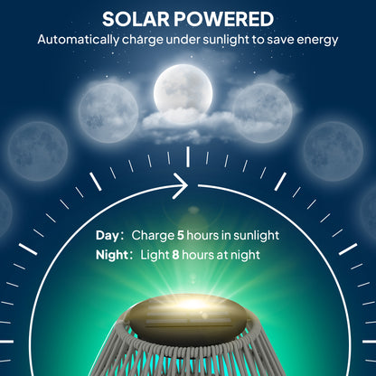 Lampa solarna Outsunny Rattan, ogrodowa lampa solarna z automatycznym włączaniem/wyłączaniem, wodoodporna IP44, dekoracyjna lampa zewnętrzna z rattanu na werandę i ścieżkę, szara