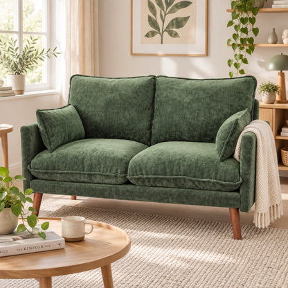 HOMCOM 2 Seater Sofa, Loveseat Sofa with Spring Cushions, Wide and Deep Seat, Wood Legs, Green