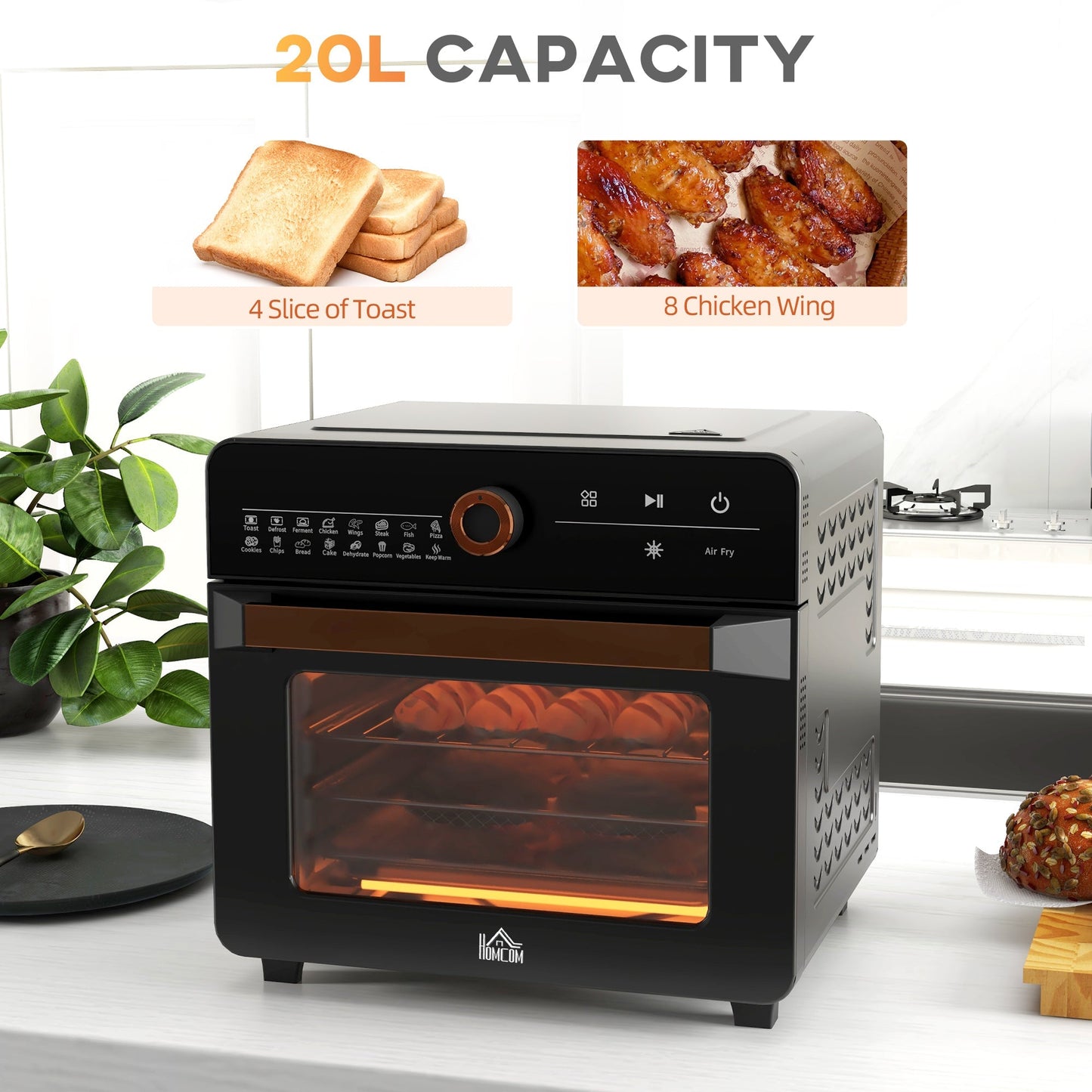 Retro Style Air Fryer Oven, 20L Mini Oven, Multifunction Countertop Convection Oven with 17 Presets, Adjustable Temp and Time, 1400W