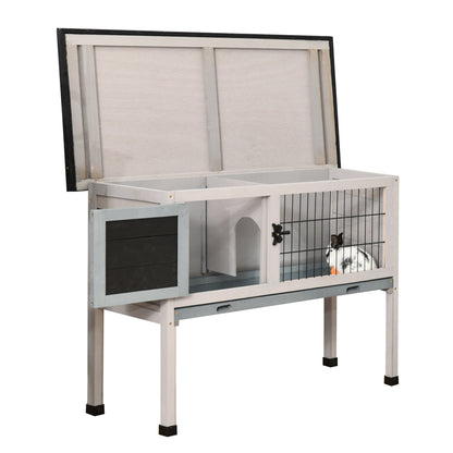 PawHut Elevated Fir Wood Guinea Pigs Hutches Tray Openable Asphalt Roof Outdoor Pet Cage Grey