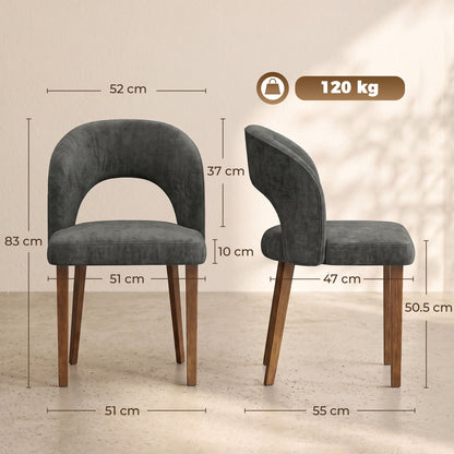 HOMCOM Modern Dining Chairs Set of 2, Chenille Upholstered Ergonomic Kitchen Chairs with Thick Padded Seat, Backrest Dark Grey