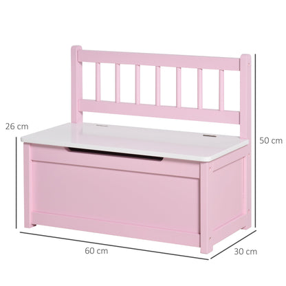 2-IN-1 Wooden Toy Box Kids Seat Bench Storage Chest Cabinet Organizer with Safety Pneumatic Rod 60 x 30 x 50cm Pink