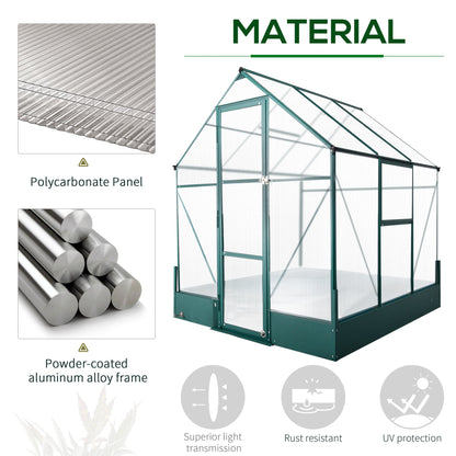 Outsunny Garden Walk-in Aluminium Greenhouse Polycarbonate with Plant Bed, Temperature Controlled Window, Foundation, 6 x 6ft