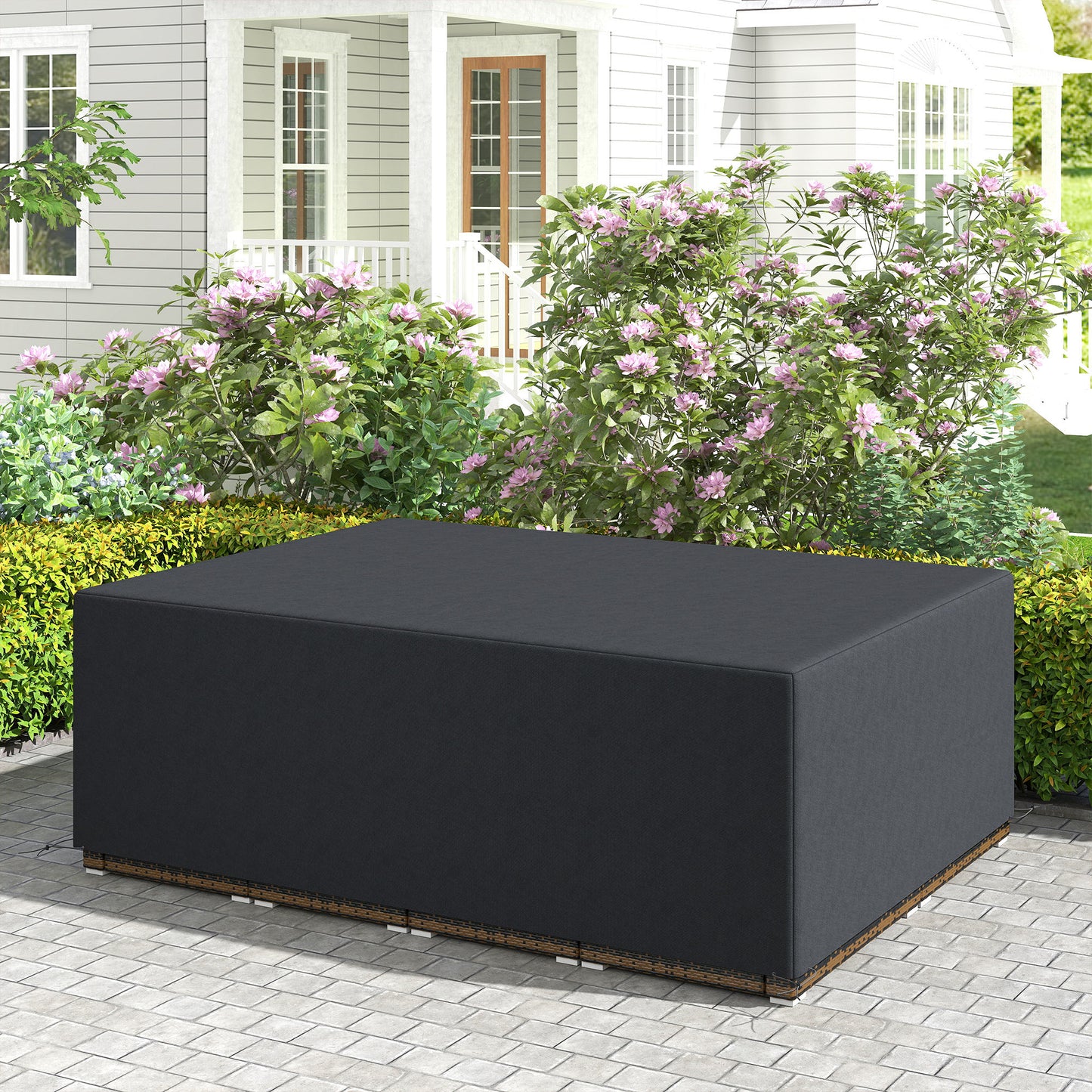 Outsunny 600D Oxford Outdoor Garden Furniture Sofa Set Pokrowiec, Wodoodporny Anty-UV Rattan Ochronny Leżak Ochronny, 275L x 205W x 90Hcm, Czarny