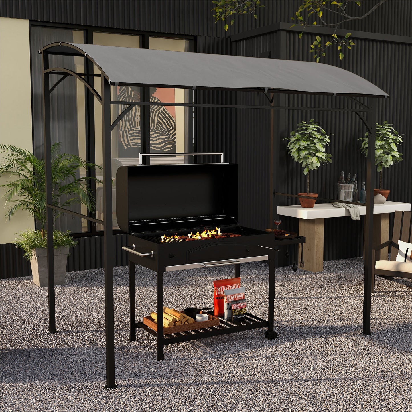 Outsunny 2.2 x 1.5m Metal Frame BBQ Grill Gazebo - Grey
