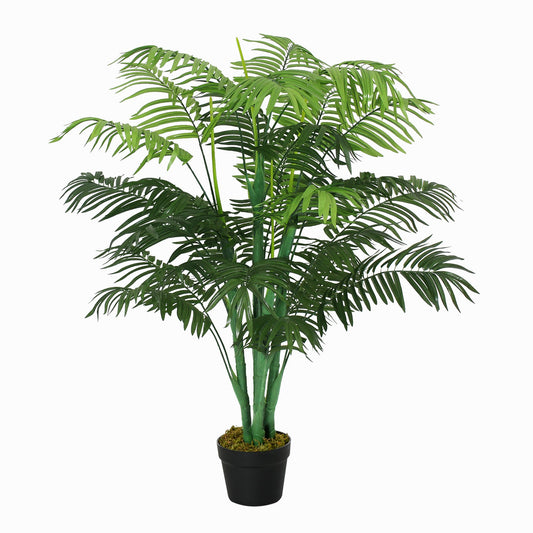 Outsunny 125cm/4FT Artificial Palm Plant Decorative Tree with Nursery Pot, Fake Plastic Indoor Home Office D√É¬©cor, Green