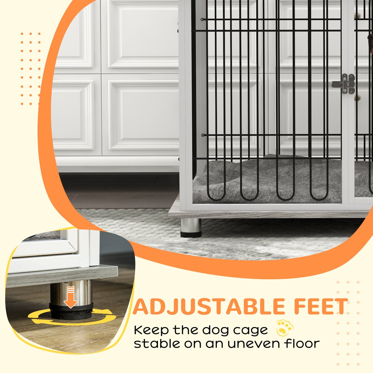 PawHut Indoor Dog Crate Furniture, Side End Table, with Soft Washable Cushion, Lockable Doors, for Large Dogs