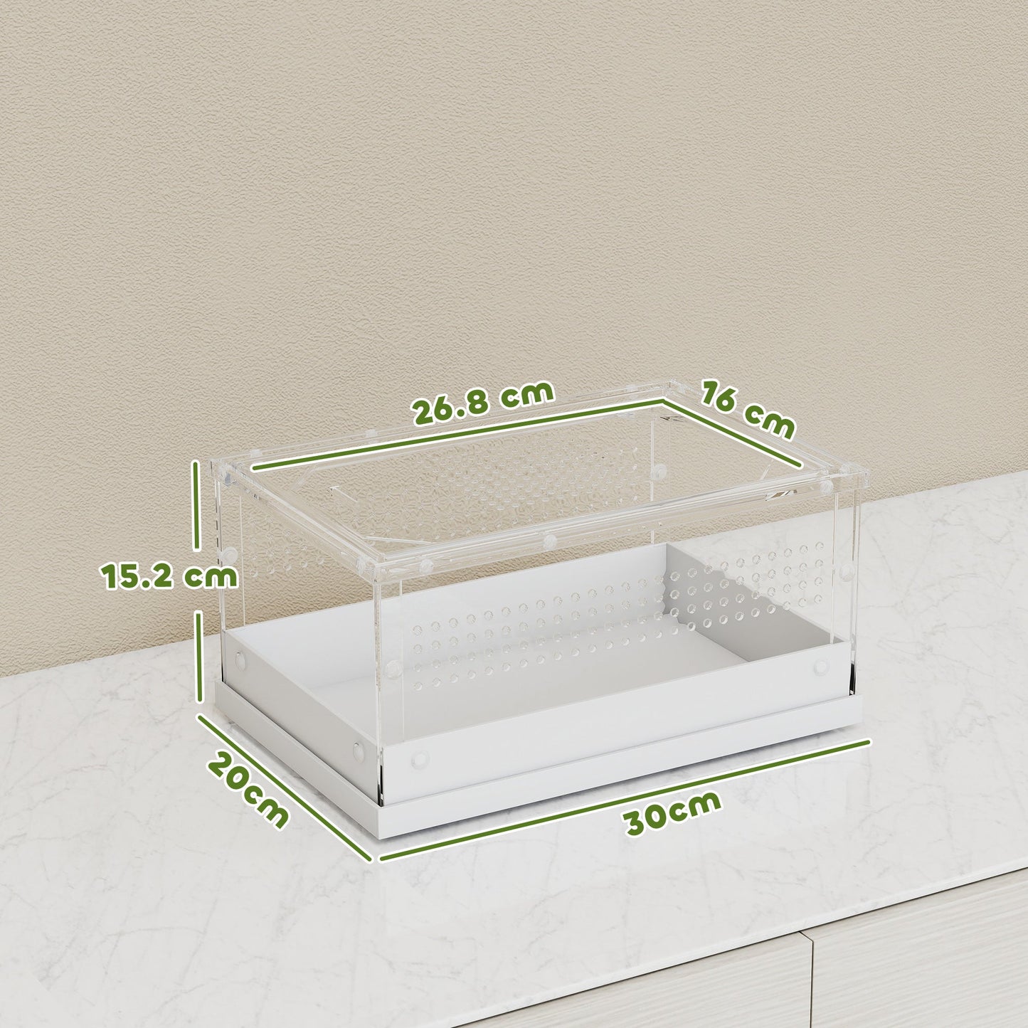 PawHut Acrylic Reptile Terrarium with Top Sliding Door, Vents, for Snake, Frog, Spider, Gecko, Tarantula, 30 x 20 x 15 cm
