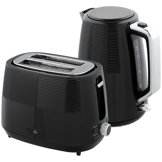 Zestaw HOMCOM z czajnikiem i tosterem, 1,7 l, 3000 W, czajnik z funkcją szybkiego gotowania i tosterem na 2 kromki, 7-stopniową regulacją opiekania, rozmrażaniem, podgrzewaniem, zabezpieczeniem przed gotowaniem na sucho, czarny