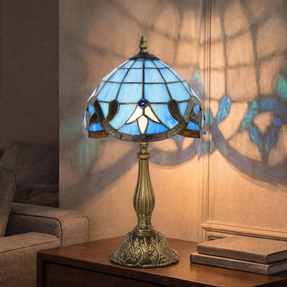 HOMCOM Tiffany Stained Glass Table Lamp, Handmade Antique Bedside Lamp for Bedroom, Living Room, Nightstand, Purple
