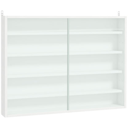 HOMCOM 5-Tier Wall Display Shelf Unit Cabinet w/ 4 Adjustable Shelves Glass Doors Home Office Ornaments 60x80cm White