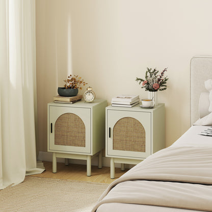 HOMCOM 2-Piece Rattan Bedside Table for Bedroom - Light Green